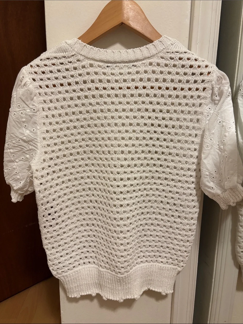Super cute Zara Cream Crochet Eyelet Puff Sleeve Top
